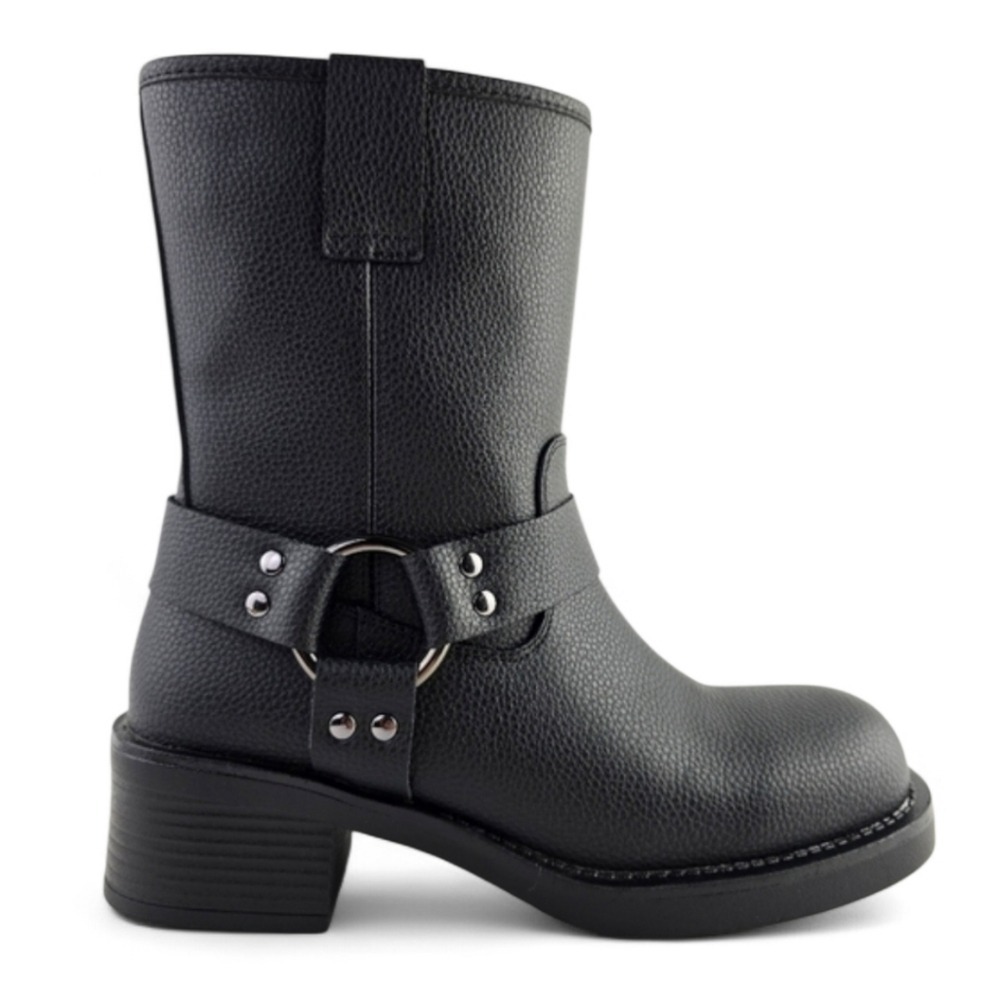 NWT Aqua Diva Women's Waterproof Leather Harness Moto Boot Lined Black 6